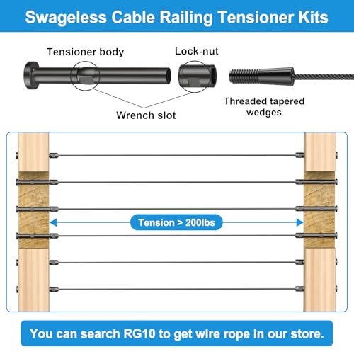 20Pack 1/8" Swageless Cable Railing Tensioners, Black Cable Railing Kits for
