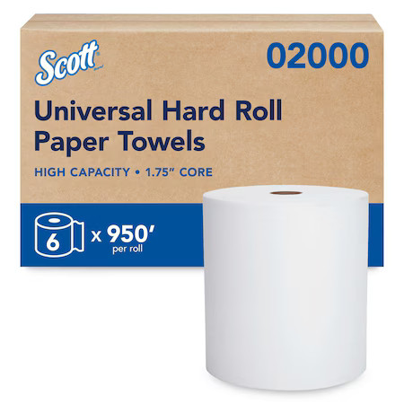 Scott 02000 Essential Hardwound Paper Towels, 1 Ply, Continuous Roll Sheets,