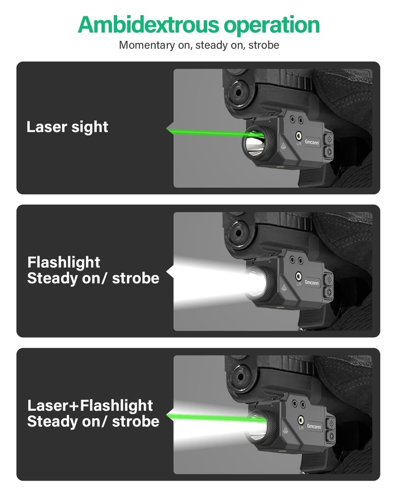 Gmconn 800 Lumen Tactical Flashlight Green Red Blue Laser Light