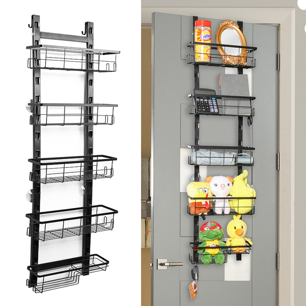 Adjustable 5-Tier Over the Door Pantry Organizer Spice Rack Narrow Hanging Shelf