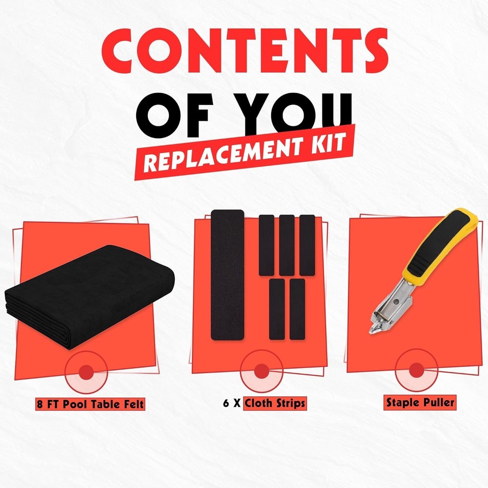 Upgrade Your Game - 8FT Pool Table Felt with Cloth Strips & Easy Staple Puller