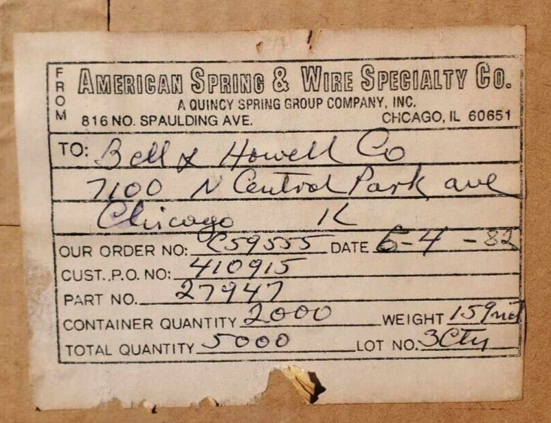 Bell & Howell Projector Belt,Wire-Spring Take-Up 27947 * NEW