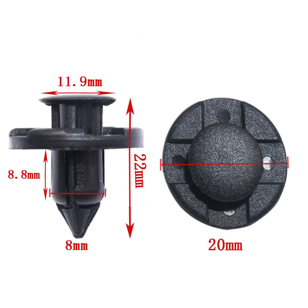 8mm Bumper Clips Retainer Rivets Fastener Plastic Push 100Pcs