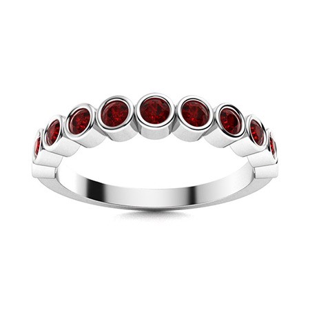 925 Sterling Silver 2mm Round Shape Garnet Half Eternity Stackable Band Ring