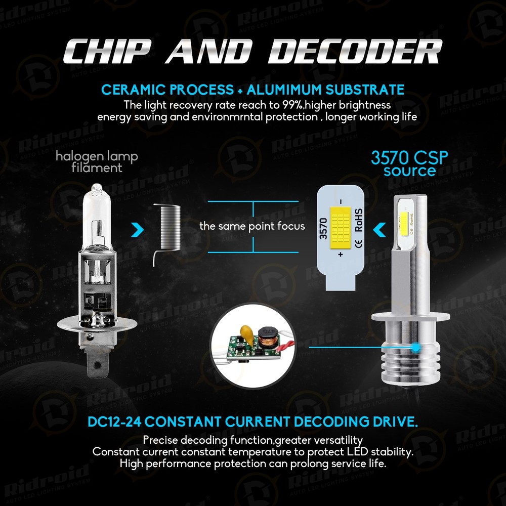 4x H1 LED Headlight Bulbs Conversion Kit High Low Beam Super Bright White 6500K