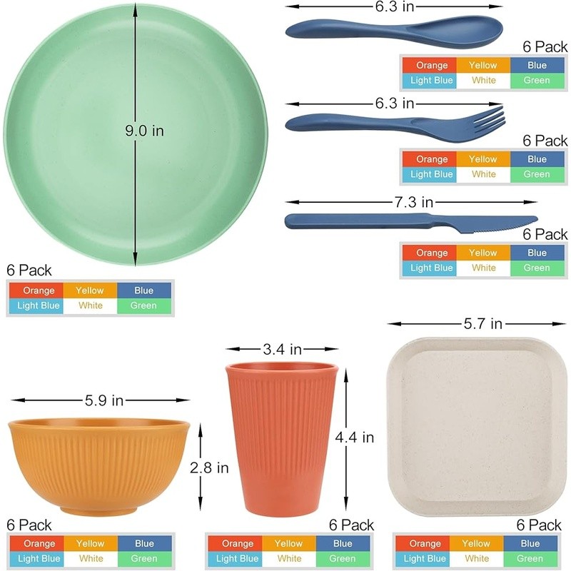 42-Piece Unbreakable Plastic Dinnerware Set 6 Dishwasher Microwave Safe New
