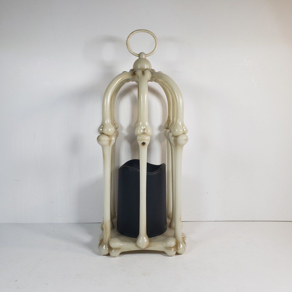 Halloween Skeleton Bone Cage Lantern Faux Candle Works