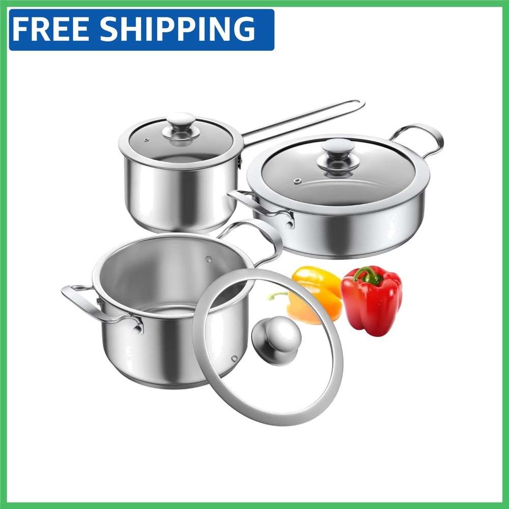 High-Quality Induction-Compatible 6-Pc Nonstick Cookware Set with Glass Lids