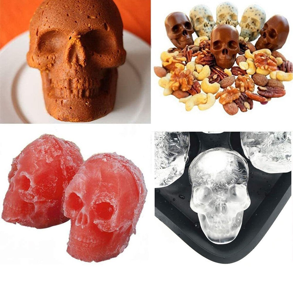 US 2 Pcs Shaped 3D Skull Ice Cube Mold Tray Stackable Silicone Ball Mold Party