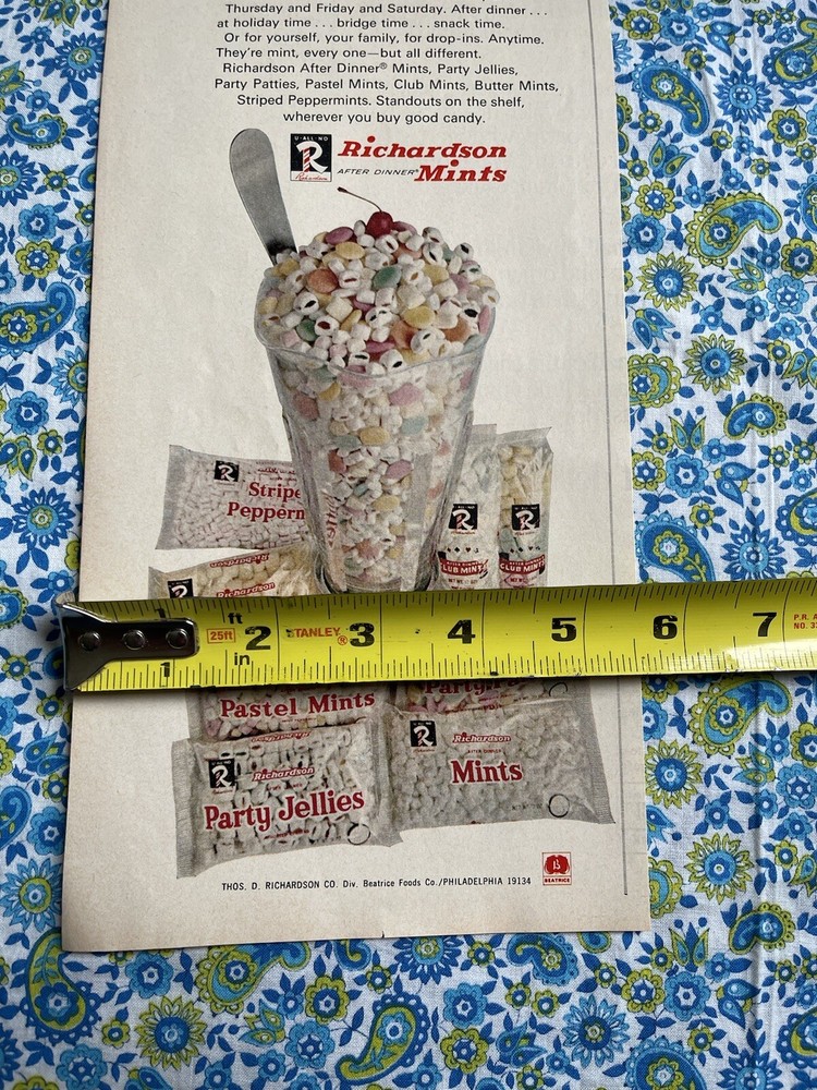 Vintage 1969 Richardson Mints Print Ad After Dinner Mints