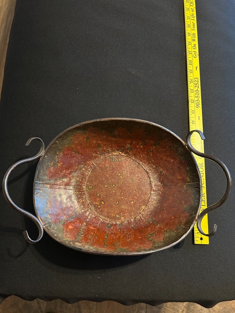 Vtg Copper Decorative Tray with Handless