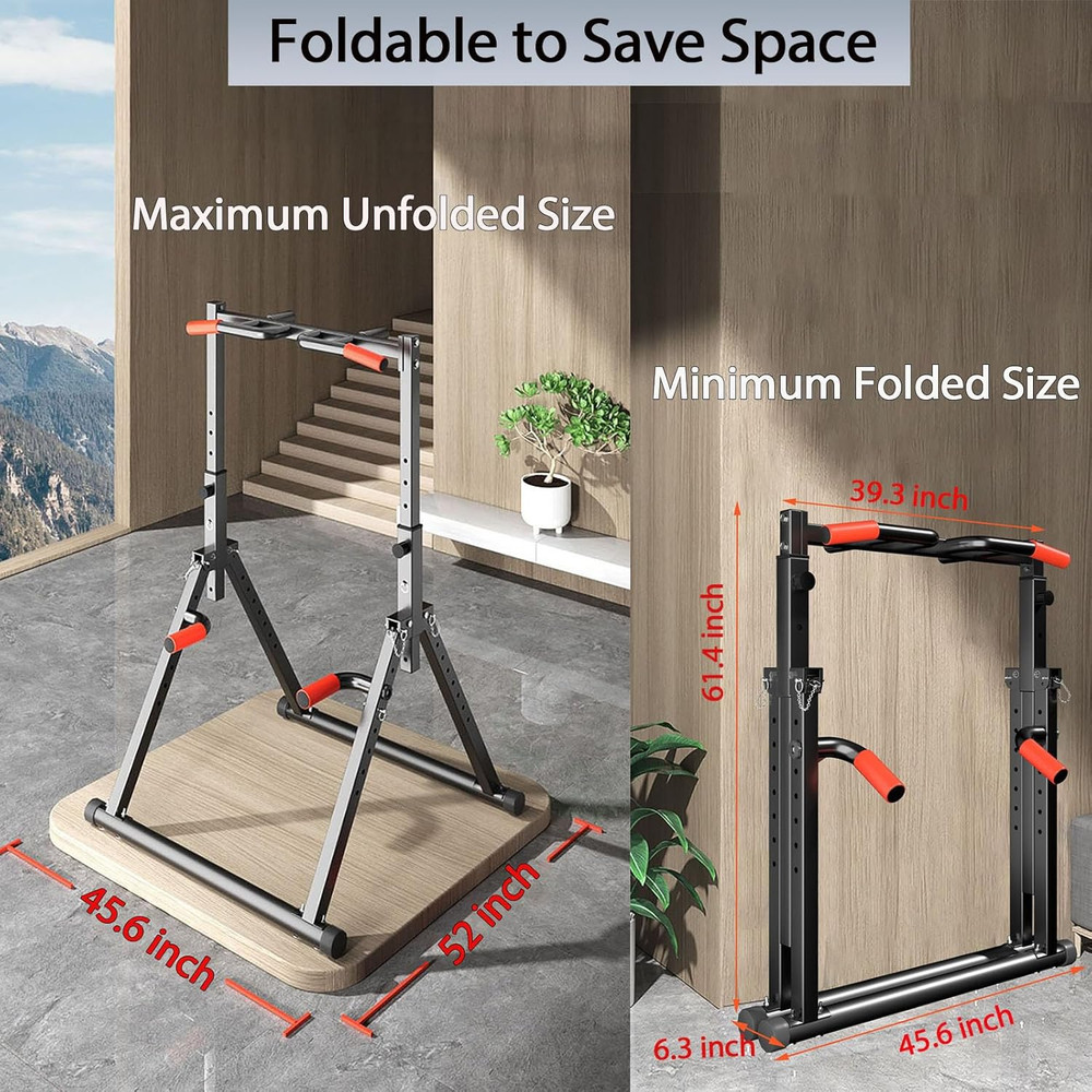 Foldable Power Tower Dip Station Pull up Bar Station Adjustable Multifunction Fi