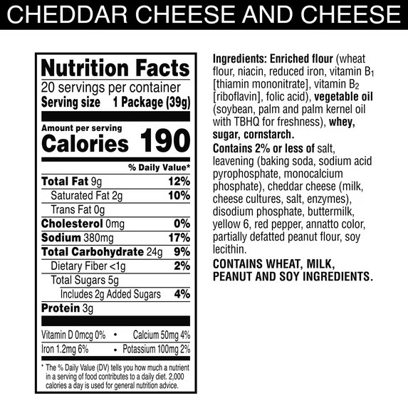 20 Cheddar Cheese Sandwich Crackers, Single Serving Snack Crackers