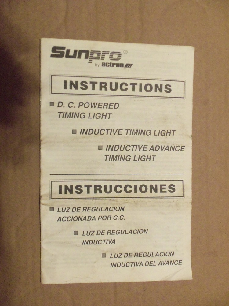 Instructions Sunpro Inductive, D.C. Powered, Inductive Advance Timing Lights