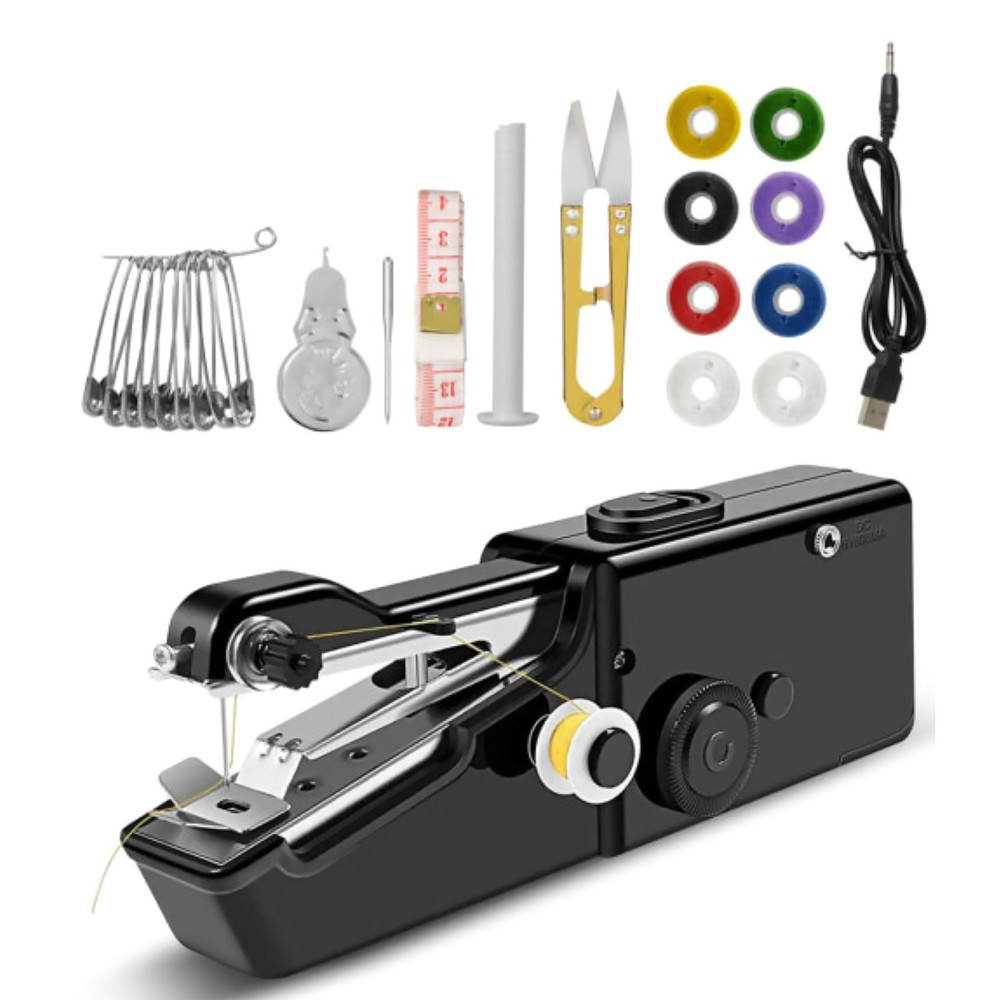 Handheld Mini Sewing Machine Stitch Electric Compact Tool w/ Accessories Kit