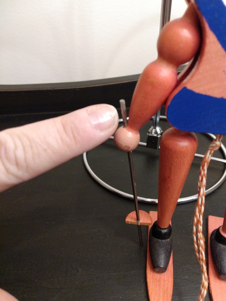 Vtg Made In Austria Wood Pull String Movable Skier Ornament