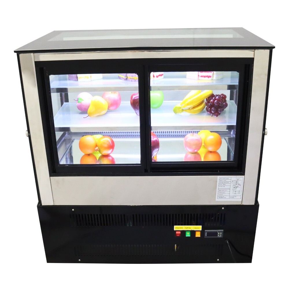 220V 3-Layer Refrigerated Cake Showcase Rear Sliding Doors Display Cases LED