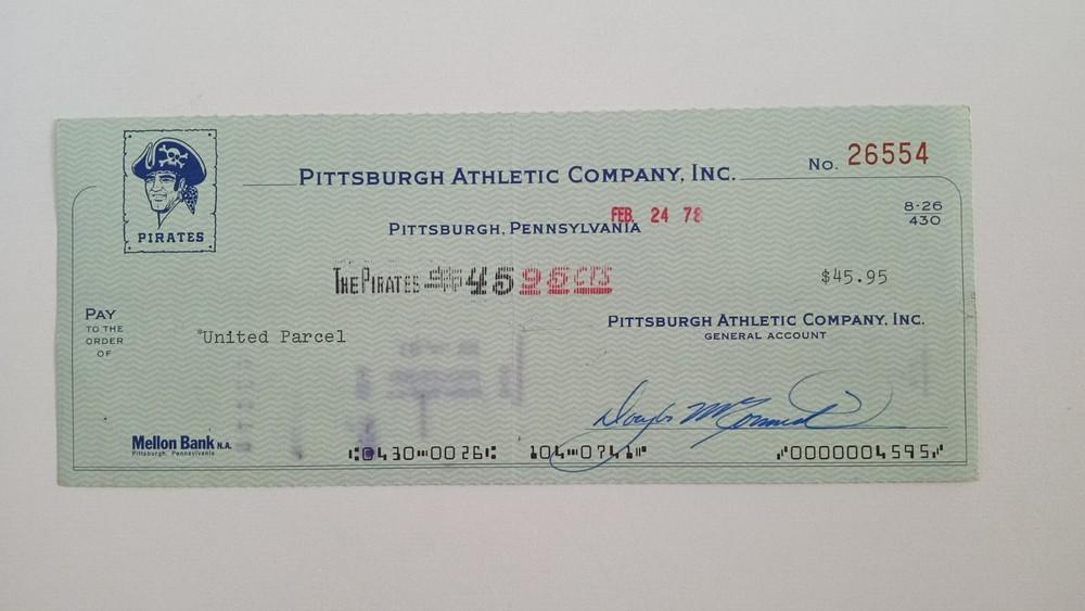 United Parcel: 1978 Pittsburgh Pirates Expense Check