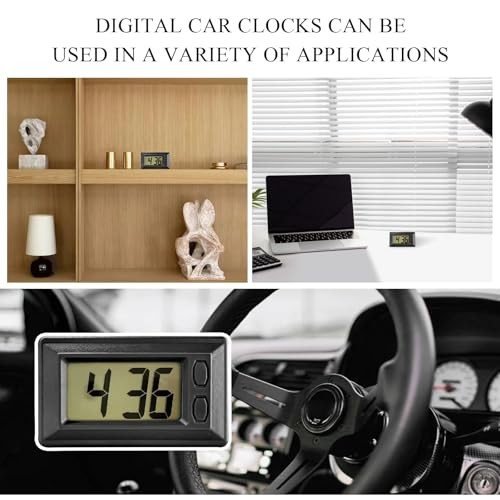 Car Dashboard Digital Clock, Mini Electronic Clock Battery Operated with Black