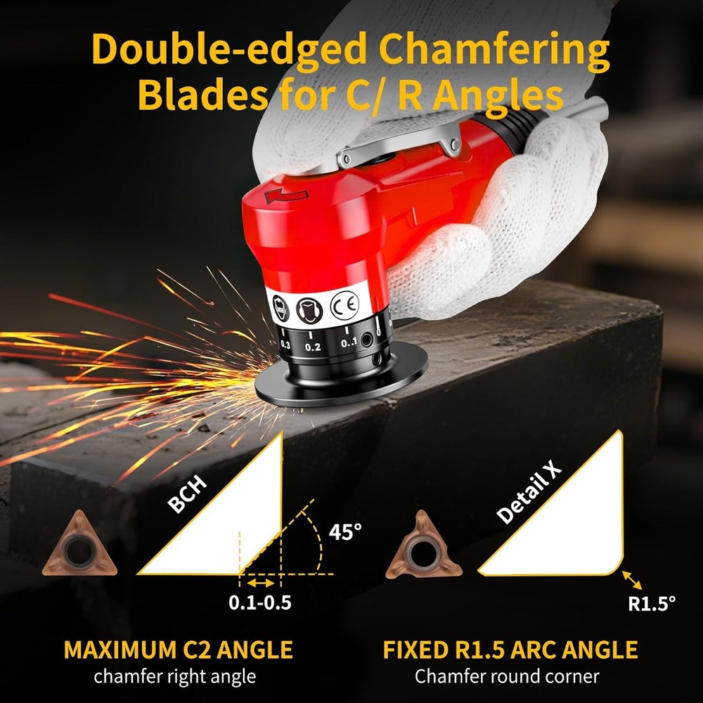 2 in 1 Pneumatic Chamfering Tool - Mini Air Chamfer Tool for C & R Deburring, 45