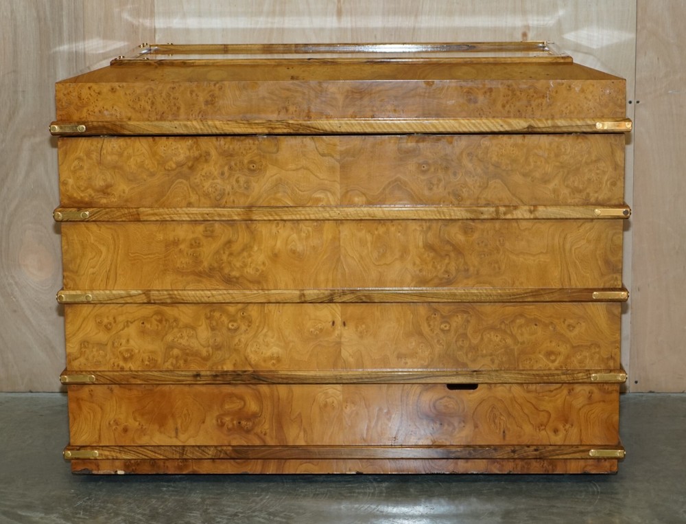 EXTRA LARGE BURR WALNUT SOLID CHEST TRUNK WITH HIDDEN BOTTOM STORAGE MUST SEE