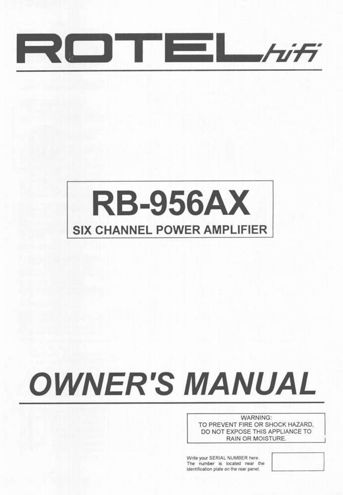 Rotel RB-956AX Amplifier Owners Manual
