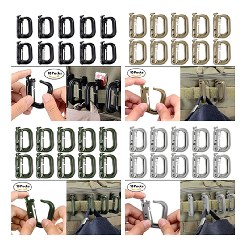 10 Pcs Multipurpose D-Ring Grimloc Locking for Molle Webbing with Zippered Pouch