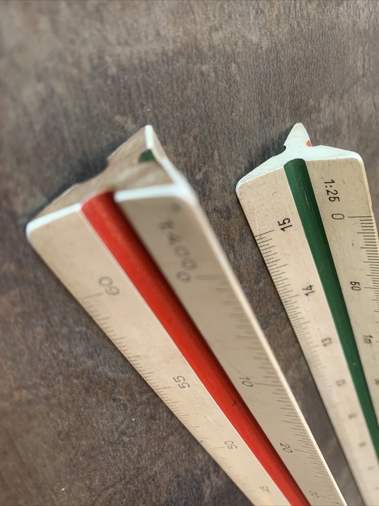 Vintage Linex N0.301 Scale Ruler / Engineers & K+E Triangular Scale Rule Drawing