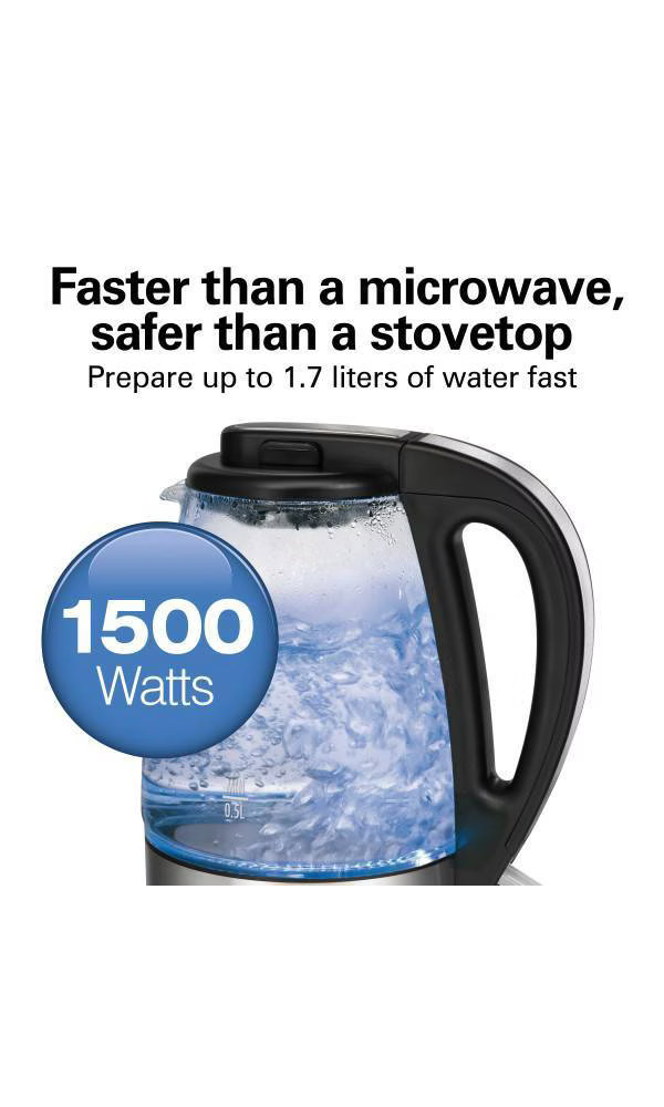 Hamilton Beach 1.7L Illuminated Glass Kettle - 40869
