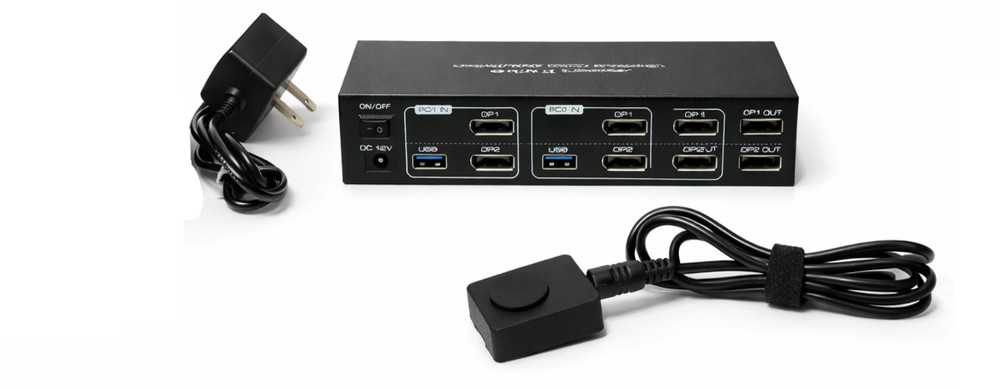 DP KVM Switch 2x2 DisplayPort + USB 3.0 {Remote Switch Button DP Cable Included}