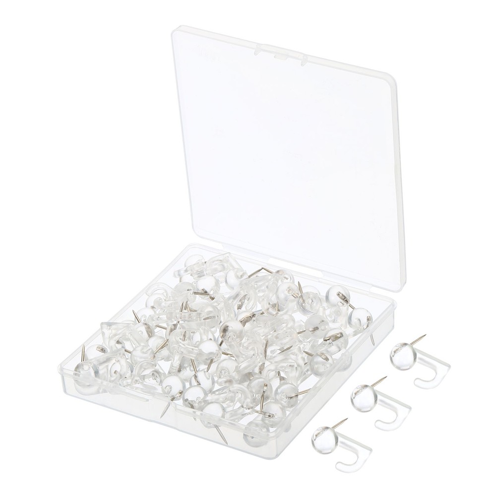 120Pcs Push Pin Hook, Plastic Thumb Tacks with Hook, Transparent
