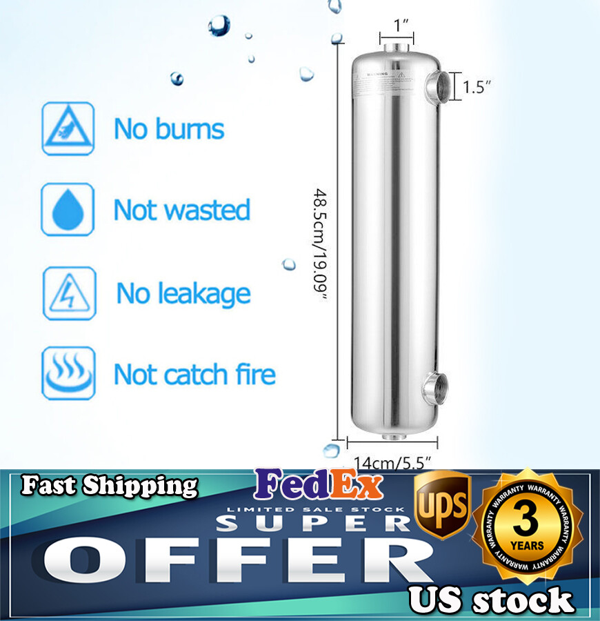 Pool Heat Exchanger Tube 200K Same Side 1"+ 1 1/2"FPT FAST 304 Stainless Steel