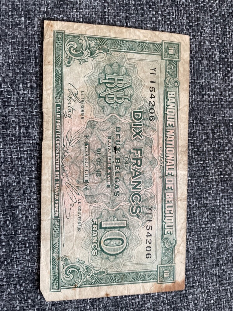 BELGIUM 1943 10 FRANC CIRCULATED BANKNOTE