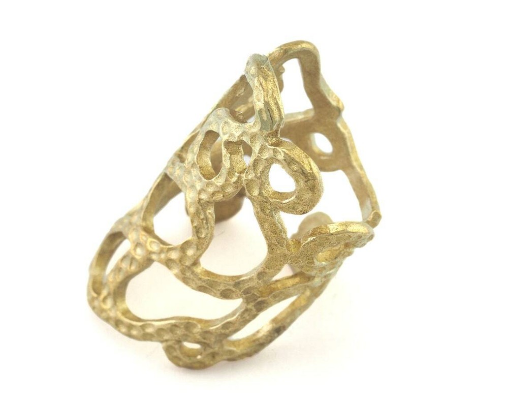 Hammered Adjustable Ring Raw brass (18mm 7.5US inner size) 3280