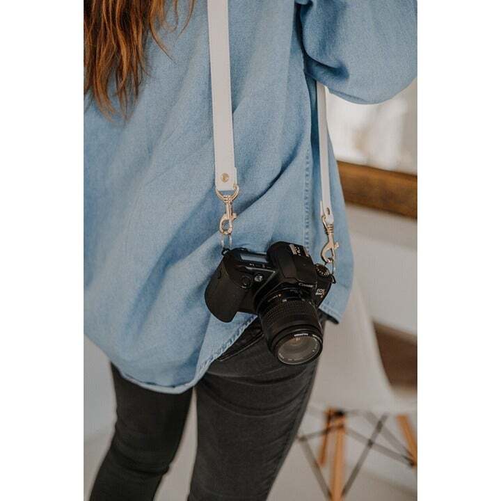 Camera Strap - Neck Shoulder Leather White Stylish Classy Unique