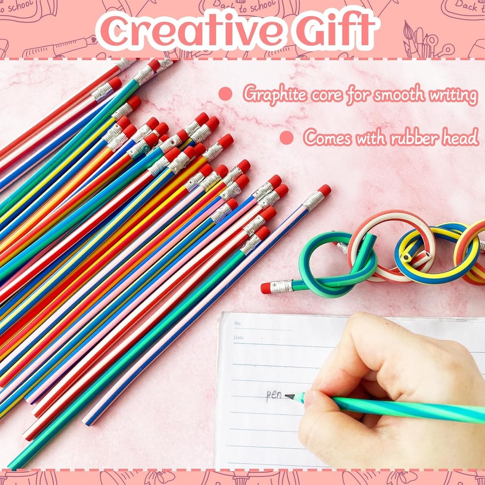 Bendy Color Pencils 50 Pack Flexible Kids School Set