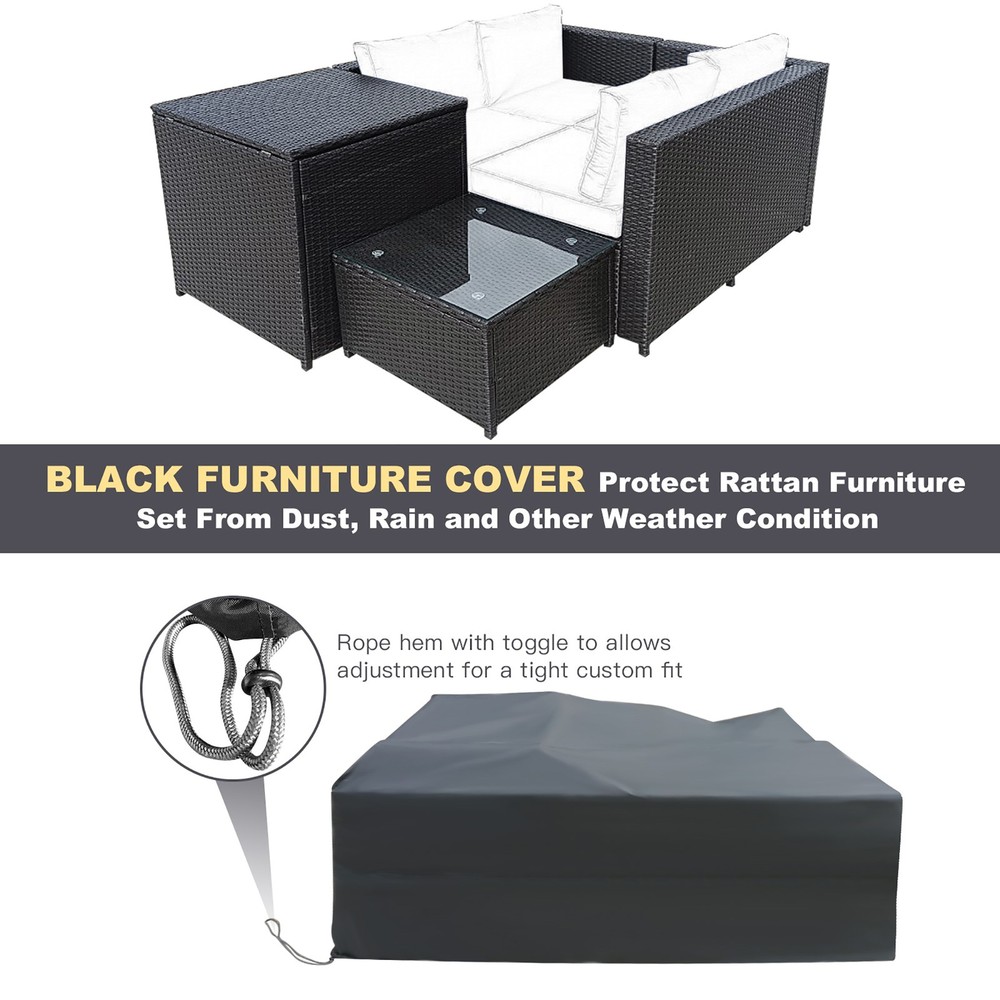 4PCS Cushioned Rattan Patio Conversation Set w/ Coffee Table Side Table