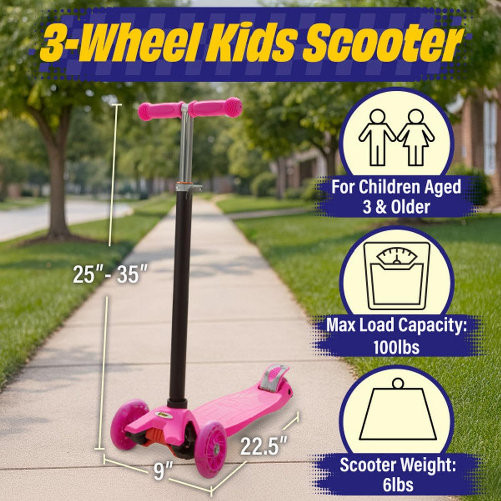 Toddler Scooter - Beginner Scooter with Adjustable-Height Handlebar and LED Whee