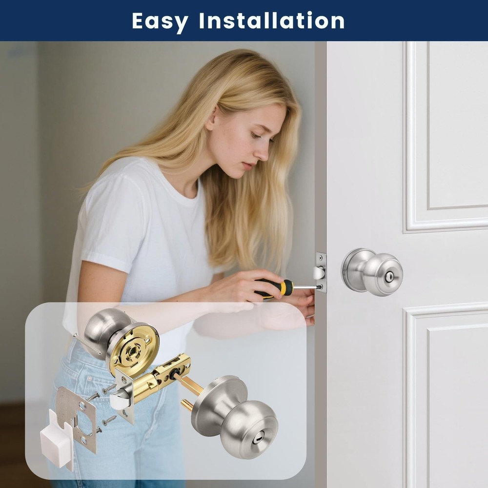 Orger 2 Pack Brushed Nickel Privacy Door Knobs Interior, Classic Round Shape ...