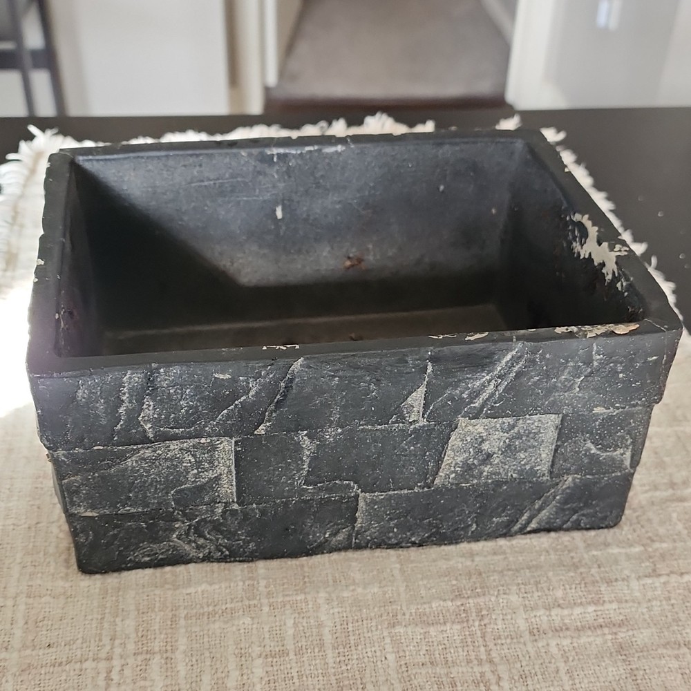 Rectangular Black Stone Outdoor Planter Matte Finish Stone Block Pattern