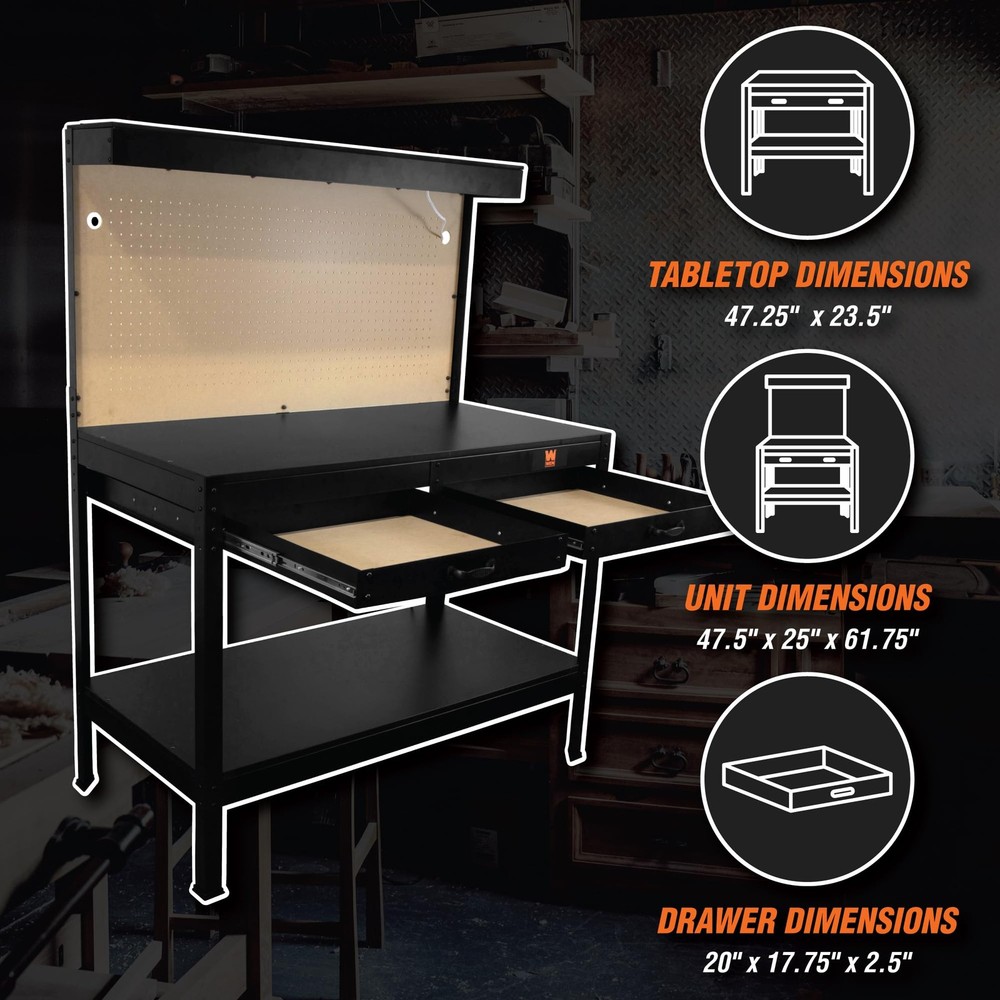 WEN Workbench with Light and Power Outlets Spacious Tool Organizer 220lbs Cap...