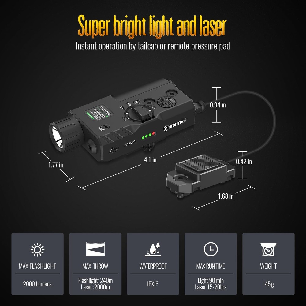 DEFENTAC 2000 Lumens Green Laser Light Combo