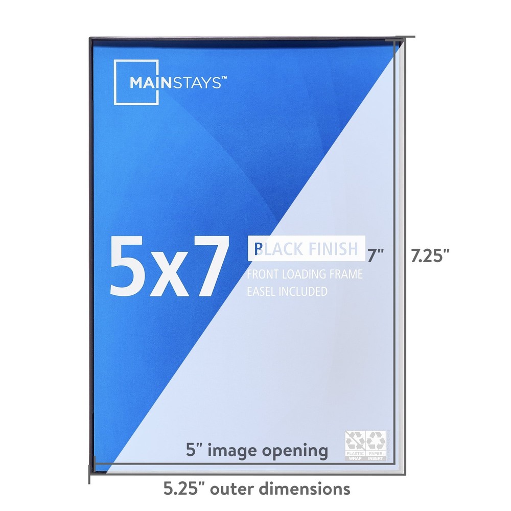 Mainstays 5x7 Front Loading Picture Frames, Black, Set of 6
