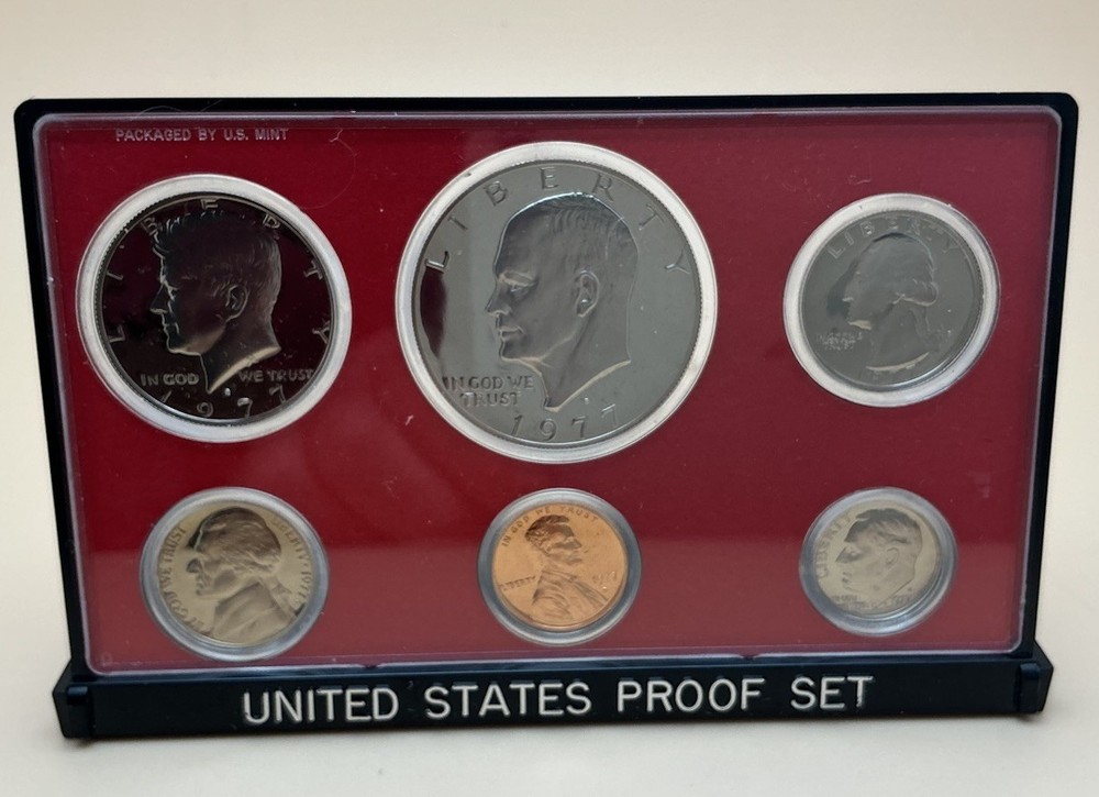 US Mint Proof Set 1977 San Francisco 6 Coins, Black Case, Red Insert