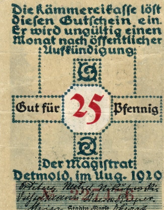 Notgeld Detmold (Germany) 25 Pfennig GRA268.1c
