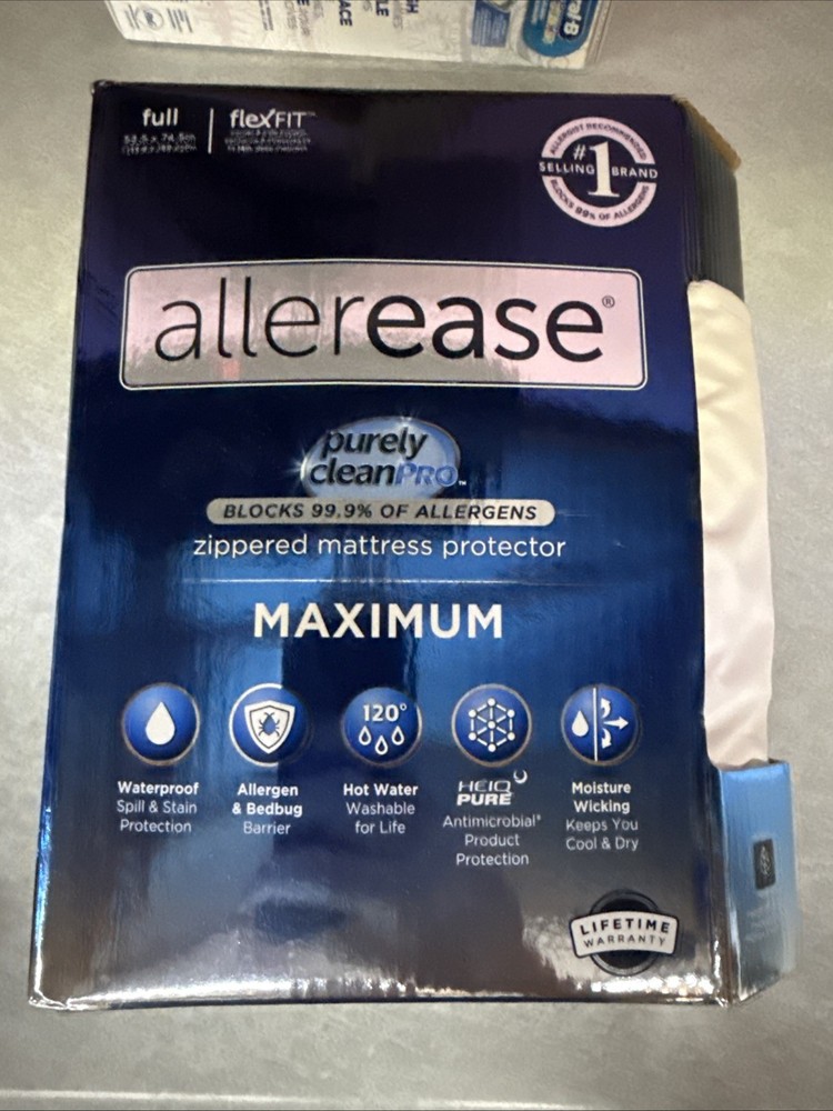 Maximum Mattress Protector White AllerEase Waterproof Washable - FULL-NEW -OPEN