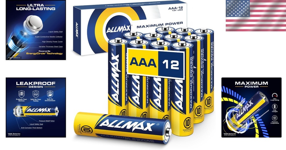 Allmax AAA Maximum Power Alkaline Batteries - 12 Count, Leakproof & Long-Lasting
