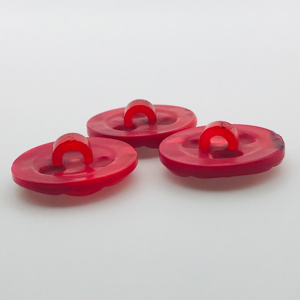 3 Red Bumpy Round Buttons Plastic Shank Matching Set Weird Texture Vintage 3/4"