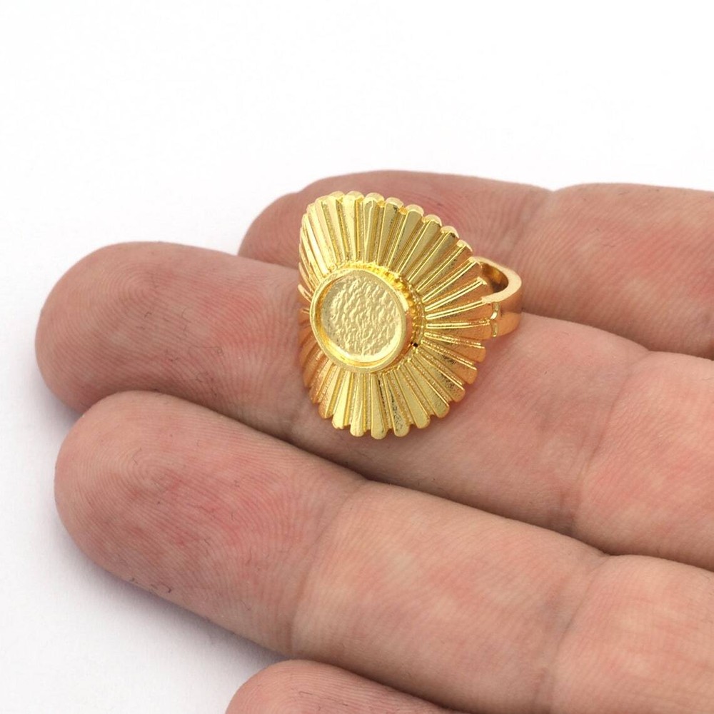 Sun Round Blank Ring Cabochon Base Blank Setting Adjustable raw brass 5456