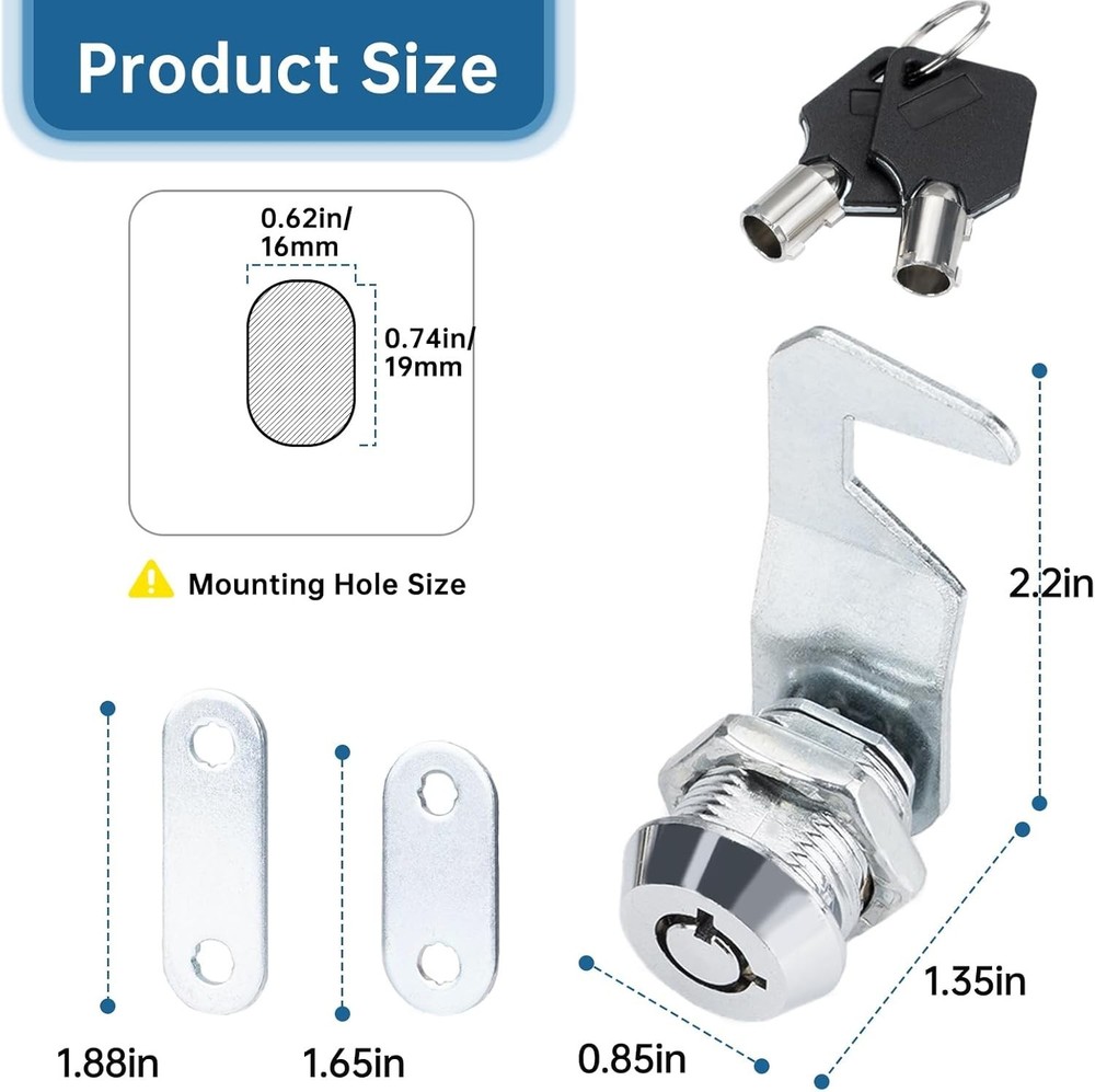 Silver Tool Box Locks with Keys for Craftsman, 5/8" Cam Lock Replacement, 2 Sets
